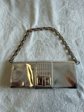 Kooba Silver Metallic Mini Shoulder Bag with Chain Strap